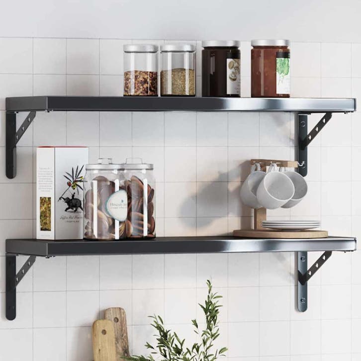 vidaXL Plankdragers 4 st 23,5x2,5x15,5 cm roestvrijstaal, Huis en Inrichting, Kasten | Wandmeubels, Nieuw, Verzenden