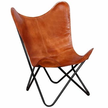 Vlinderstoel 34% korting | Retour deal | Grijp je kans, Huis en Inrichting, Bruin, Verzenden, Vintage, Leer