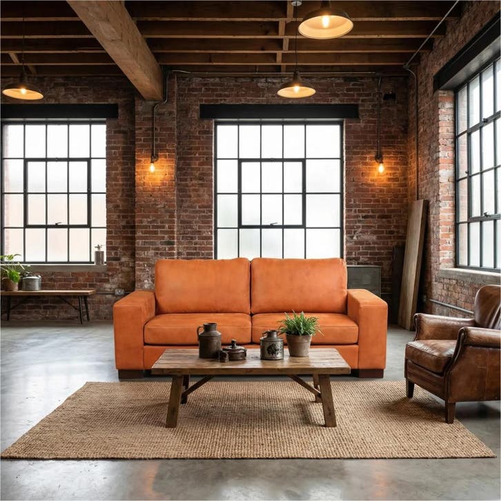 Leren bank Enjoy - 2,5 zits - Kenia Rost (oranje) - Poten, Antiek en Kunst, Antiek | Meubels | Stoelen en Sofa's, Ophalen of Verzenden