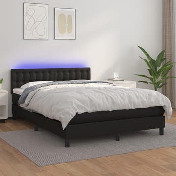 vidaXL Boxspring met matras en LED kunstleer zwart 140x200, Verzenden, Nieuw