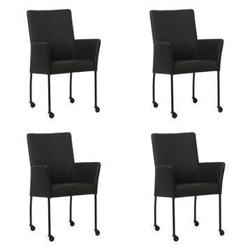 Set van 4 Leren eetkamerstoelen Comfort met wieltjes en, Ophalen of Verzenden