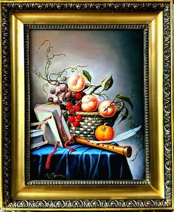Alfonso Moreno (1947) - Stilleven met fruit, boeken en, Antiek en Kunst