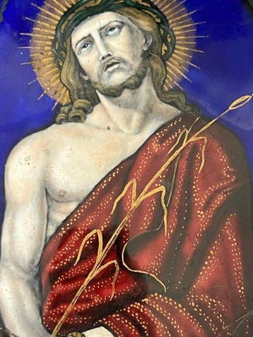 Emaille-plaquette - Christus met de riet - Emaille, Metaal -