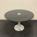 design ronde glazen tafel doorsnede 120 cm, gehard zwart, Gebruikt, Bureau