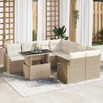 vidaXL Tuinbank Set met opslag 9 pcs Beige Poly rattan, Verzenden, Nieuw
