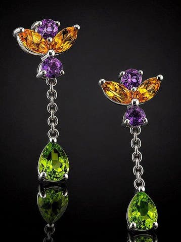 Chrome Diopside Citrine Amethyst druppel-oorbellen - 925