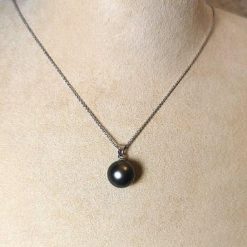 Halsketting Zilver Parel - Tahiti RD Ø12,6 mm Peacock, Nieuw