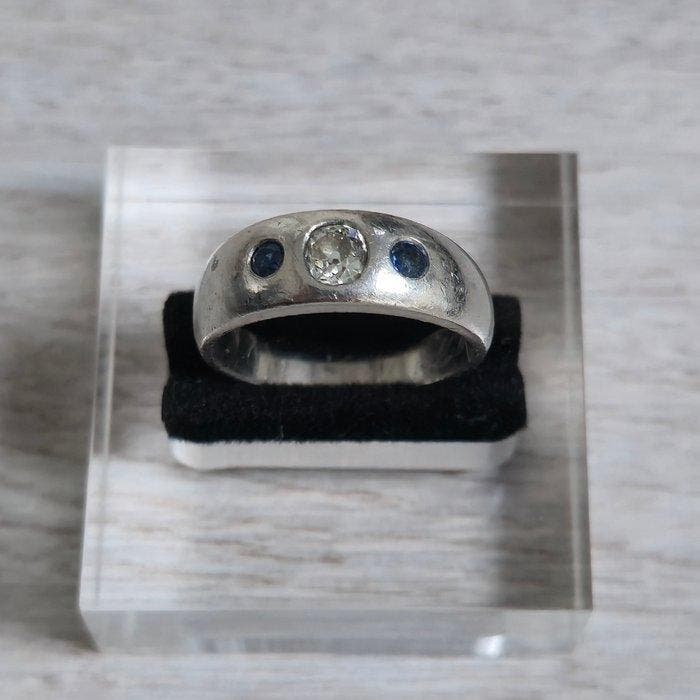 Ring Platina - 0.85ct. tw. Diamant (Natuurlijk) - Saffier, Bijoux, Sacs & Beauté, Bagues