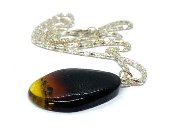 Elegante amberhanger met glinsterende ketting • Natuurlijke