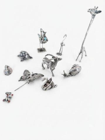 Figuur - Miniature animali in argento (Giraffa, Cigno,