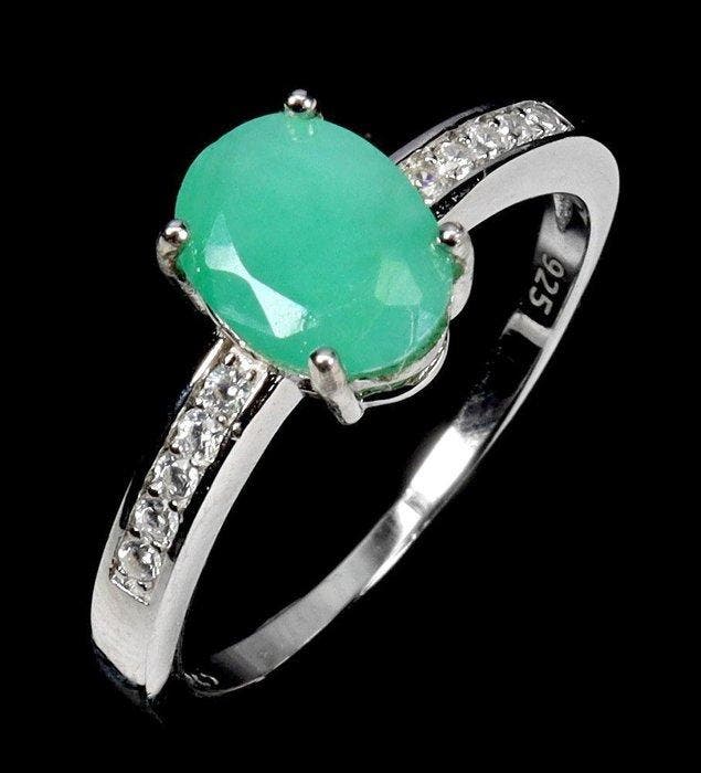 Zonder minimumprijs - Ring Zilver Smaragd, Handtassen en Accessoires, Ringen