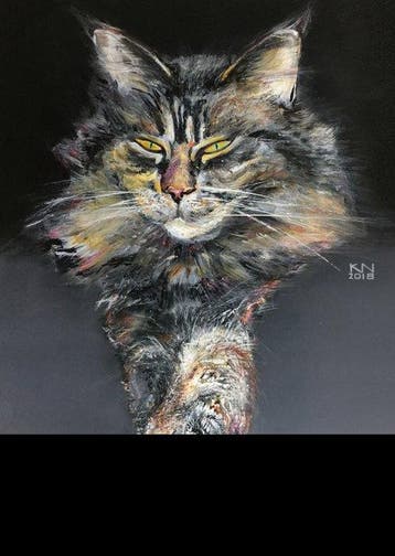 Natalia KURUCH - Black cat, Antiek en Kunst