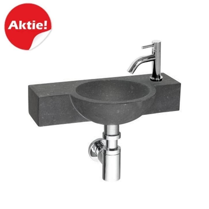 Basalt fonteinset Minako 40x23x8 cm, Doe-het-zelf en Bouw, Sanitair, Overige typen, Nieuw, Chroom, Ophalen of Verzenden