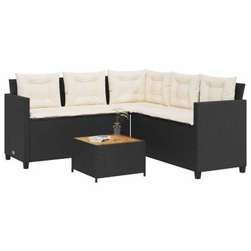 vidaXL Tuinbank met tafel en kussens L-vormig poly rattan, Verzenden, Nieuw