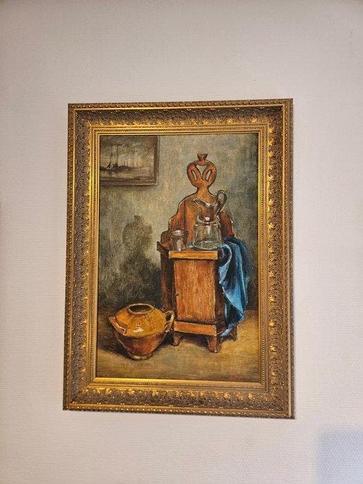 L. Snijders (XX) - Compositie met Glaswerk en Aardewerken, Antiek en Kunst, Kunst | Schilderijen | Klassiek