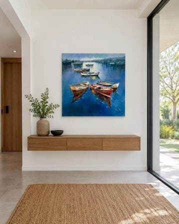 Luria Pérez - Barcas en el Puerto al Crepúsculo XL 90 x 90