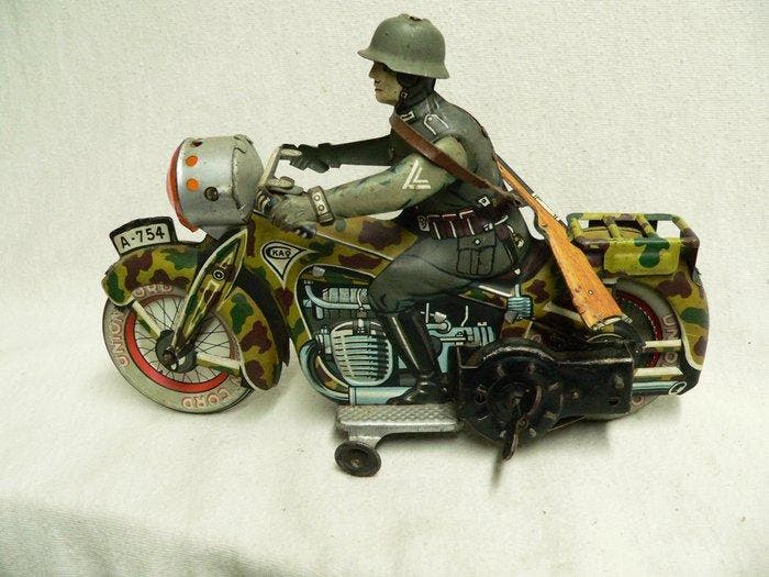 Arnold - Soldaat op een motorfiets - Opwindmotor - 1930-1939, Antiek en Kunst, Antiek | Speelgoed