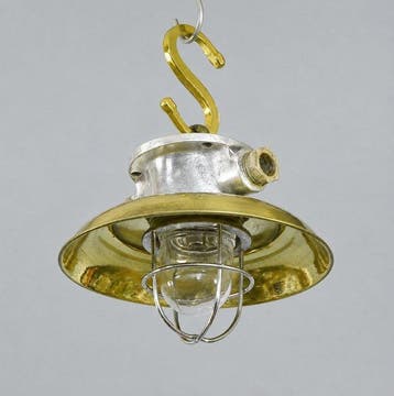 Wandlamp - Messing, Glas - Industrieel kooi-lamp, Antiek en Kunst
