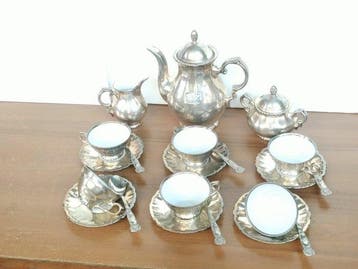 Koffieservies voor 6 (21) - Porselein, Verzilverd, Antiek en Kunst