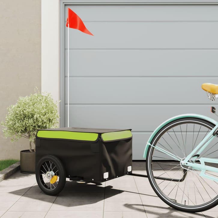 vidaXL Fietstrailer 30 kg ijzer zwart en groen, Vélos & Vélomoteurs, Accessoires vélo | Remorques, Envoi