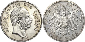 5 Mark Sachsen Georg 1902-1904, Postzegels en Munten, Verzenden, België