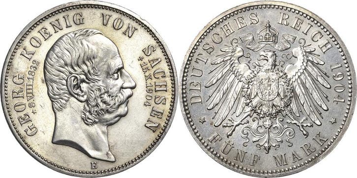 5 Mark Sachsen Georg 1902-1904, Postzegels en Munten, Munten | Europa | Niet-Euromunten, België, Verzenden