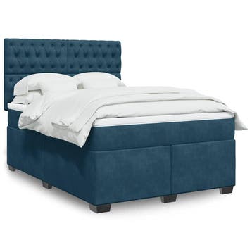 vidaXL Boxspring met matras fluweel blauw 140x200 cm, Verzenden