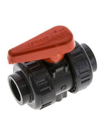 PVC 2-weg Kogelkraan Dubbele Wartel Rp 3/4 FKM, Verzenden
