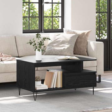 vidaXL Salontafel Zwart Eiken 90 x 49 x 45 cm Bewerkt hout, Huis en Inrichting, Verzenden, Nieuw