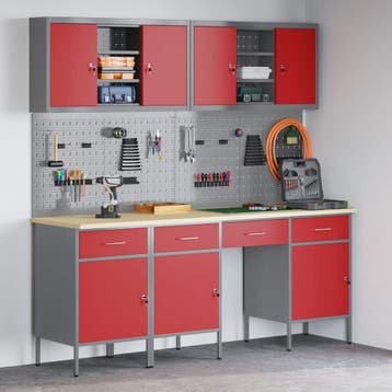 vidaXL Werk Cabinet met lade 10 st Rood Engineered hout en, Verzenden, Nieuw