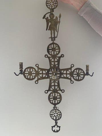 Kruis - Gegoten messing - 20th century - Messing Byzantijns