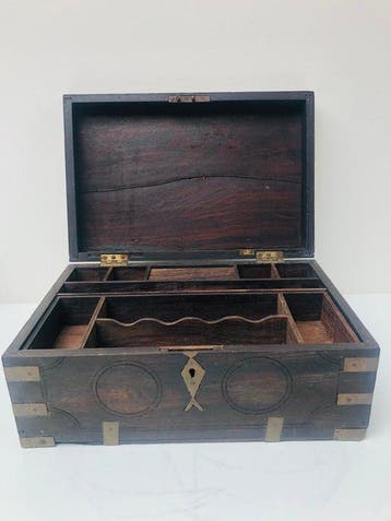 Boîte - Bois, Laiton - Écritoire, Antiquités & Art