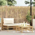 vidaXL 3-delige Loungeset met crèmewitte kussens bamboe, Verzenden, Nieuw