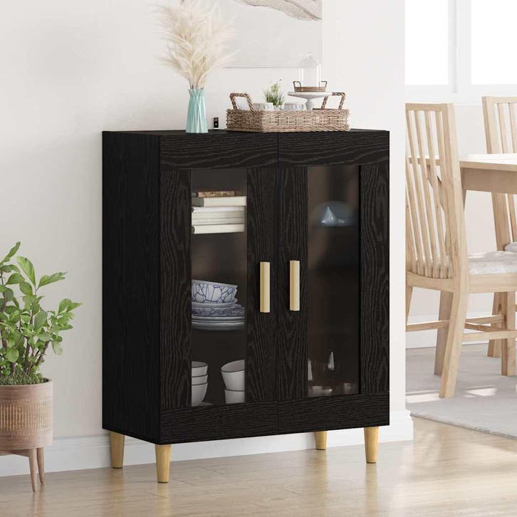 vidaXL Dressoir Zwart Eiken 69,5 x 34 x 90 cm Bewerkt hout, Maison & Meubles, Armoires | Dressoirs, Envoi