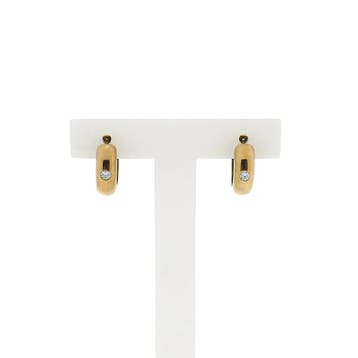 8 Karaat oorringen met zirconia; Ø 14,9 mm (Oorbellen), Handtassen en Accessoires, Oorbellen, Gebruikt, Geel, Ophalen of Verzenden