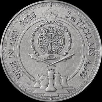 Niue. 7 Dollars 2026 Chess Battle - Queens Gambit Antique