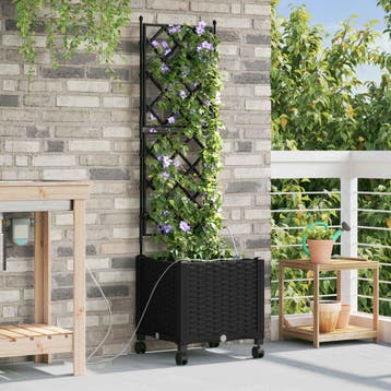 vidaXL Tuin Plantenbak met Irrigatie en Wielen Zwart 40 x 40, Verzenden, Nieuw