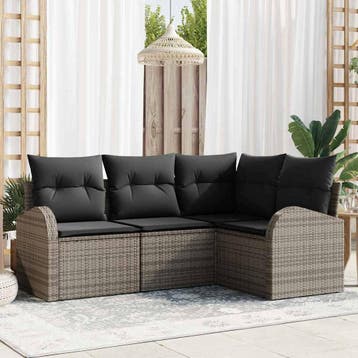 vidaXL Tuinbank Set 4 st Grijs poly rattan, Verzenden, Nieuw
