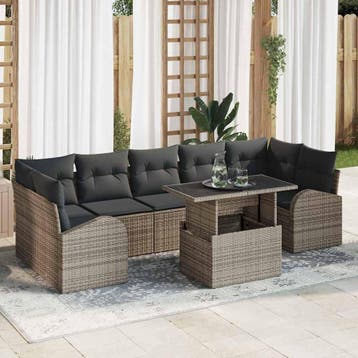 vidaXL Tuinbank Set 8 st Grijs Poly Riet, Verzenden, Nieuw