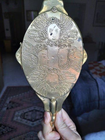 Miroir à main - Laiton doré - En laiton décoré, Antiquités & Art