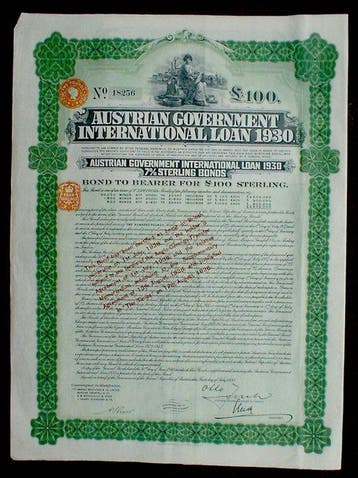 Oostenrijk. 7% Austrian Government 100 P. Sterling Bond to