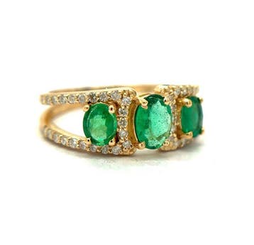Ring - 14 karaat Geel goud - 1.31ct. tw. Smaragd - Diamant, Nieuw