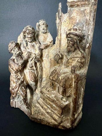 Christus voor Pontius Pilatus 15e eeuw - Polychroom hout -
