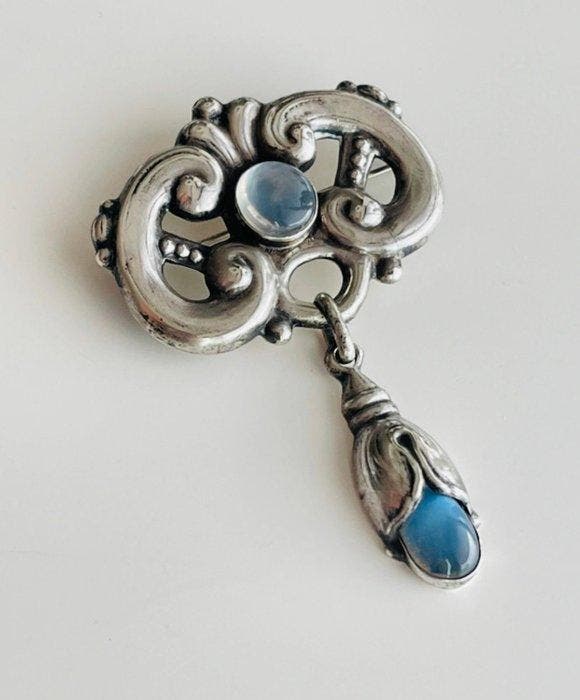 Sans prix de réserve - Broche Argent, pierre de lune -, Bijoux, Sacs & Beauté, Bijoux anciens