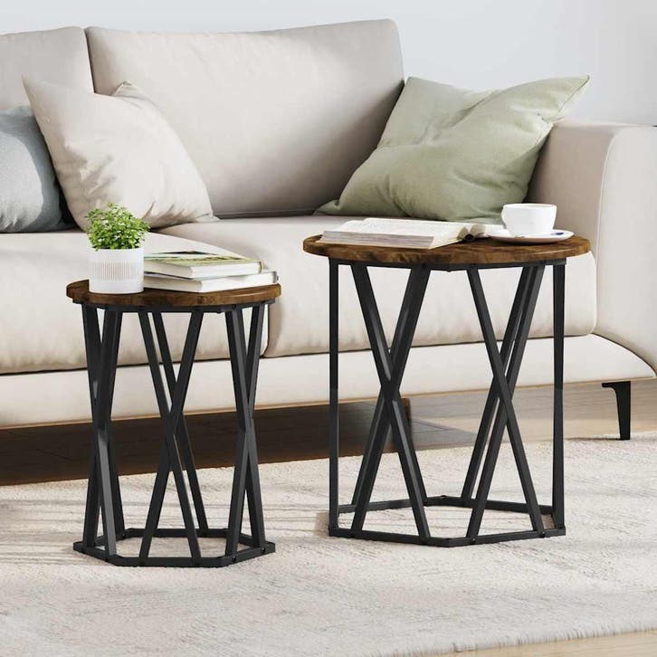vidaXL Salontafel 2 st Rook Eiken 50 x 50 x 50 cm, Huis en Inrichting, Tafels | Salontafels, Nieuw, Verzenden