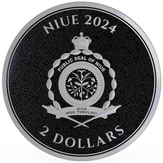 1 Troy Ounce - Zilver .999 - 2024 1oz Niue $2 NZD Bitcoin, Postzegels en Munten, Edelmetalen en Baren