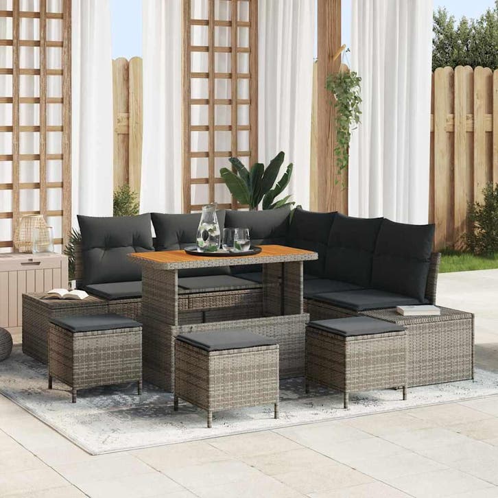 vidaXL Tuinbank Set met kussen met opslag 9 pcs Grijs Poly, Tuin en Terras, Tuinsets en Loungesets, Nieuw, Verzenden