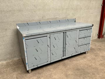 RVS Werktafel met Draaideuren kanteldeur en 3 laden 180 cm, Ophalen of Verzenden, Nieuw in verpakking, Inox Meubilair