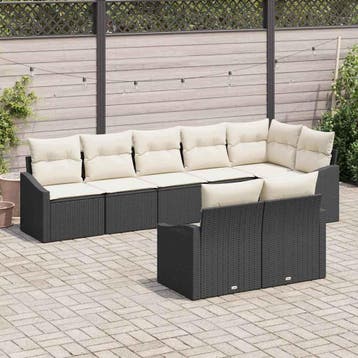 vidaXL Tuinbank Set 8 st Zwart en Wit poly rattan, Verzenden