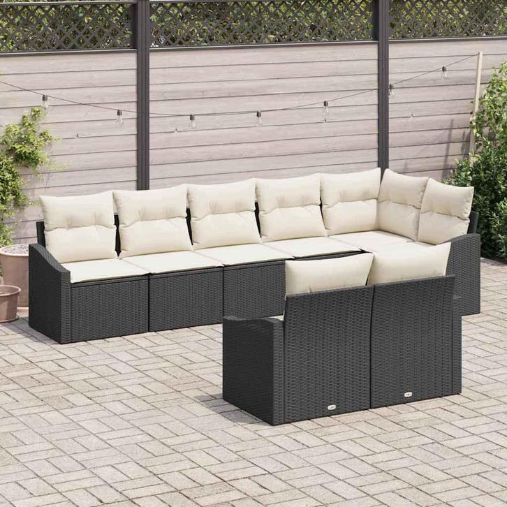 vidaXL Tuinbank Set 8 st Zwart en Wit poly rattan, Jardin & Terrasse, Ensembles de jardin, Envoi
